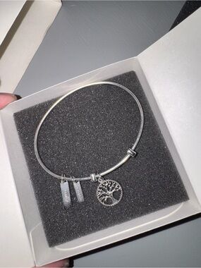 Lia Sophia Silver Tree of Life Charm Bangle with Bar Tags